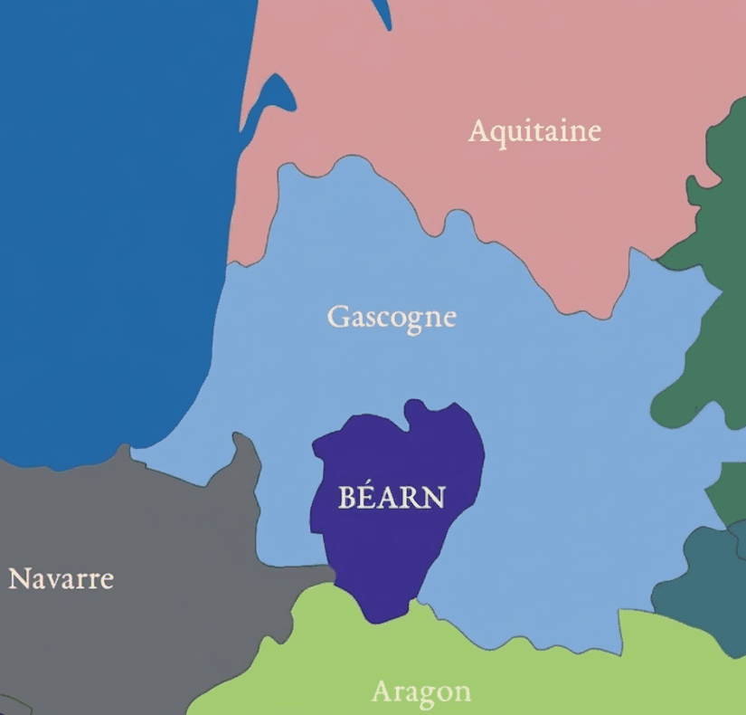 Carte des régions Navarre, Béarn, Gascogne, Aquitaine, Aragon