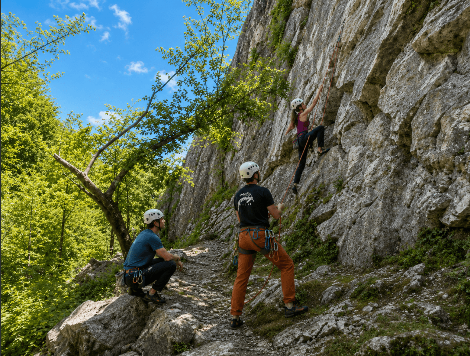 Rocher école d'Arudy avec voies d'escalade