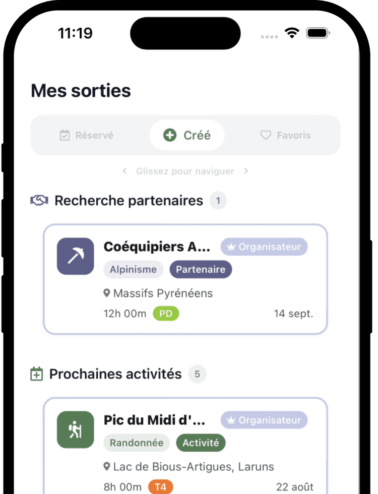Ossau App - Mes sorties